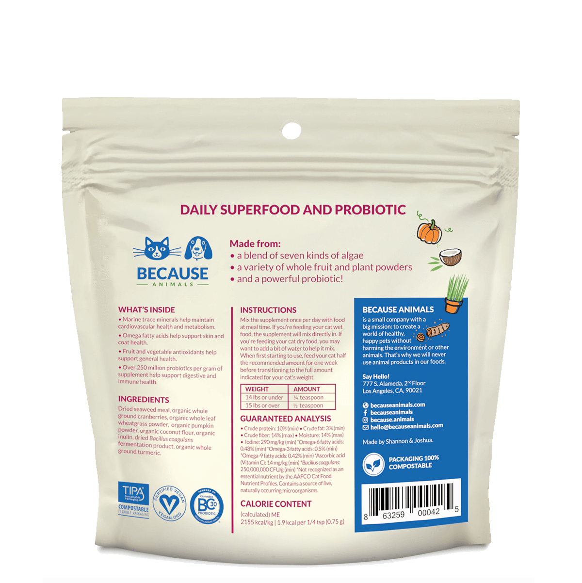 Because Animals Superfood & Probiotic Supplement for Cats