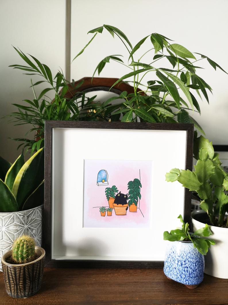 Cat and plants Print